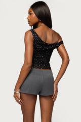 Off Shoulder Lace Polka Dot Top