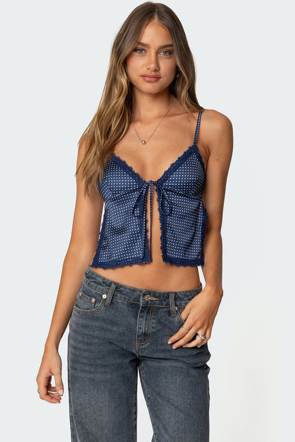 Backless Satin Effect Polka Dot Top view 1