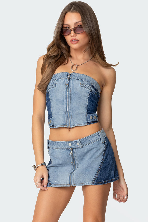 Reni Contrast Denim Zip Up Corset view 1