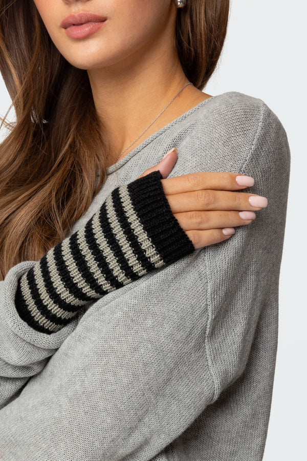 Striped Knit Fingerless Gloves view 1