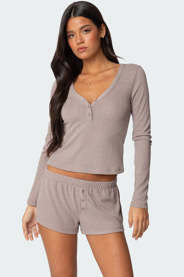 Keely Pointelle Henley Top view 1