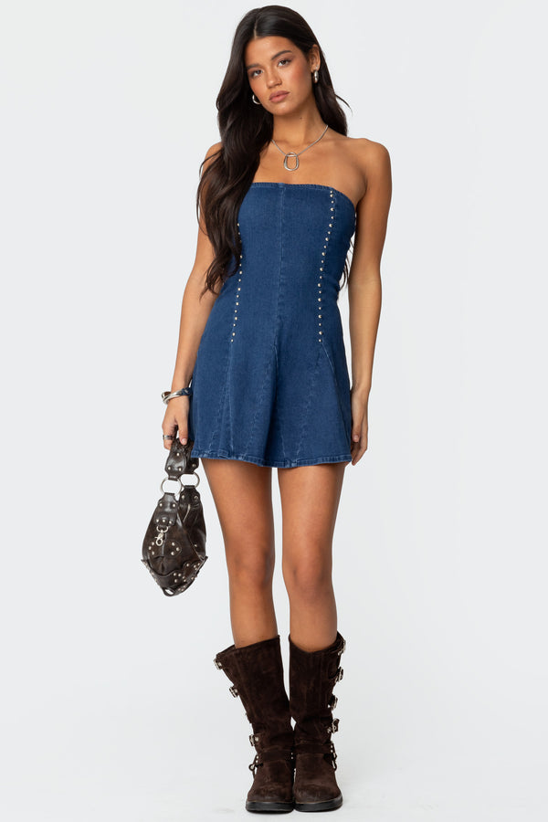 Fara Strapless Denim Mini Dress view 1