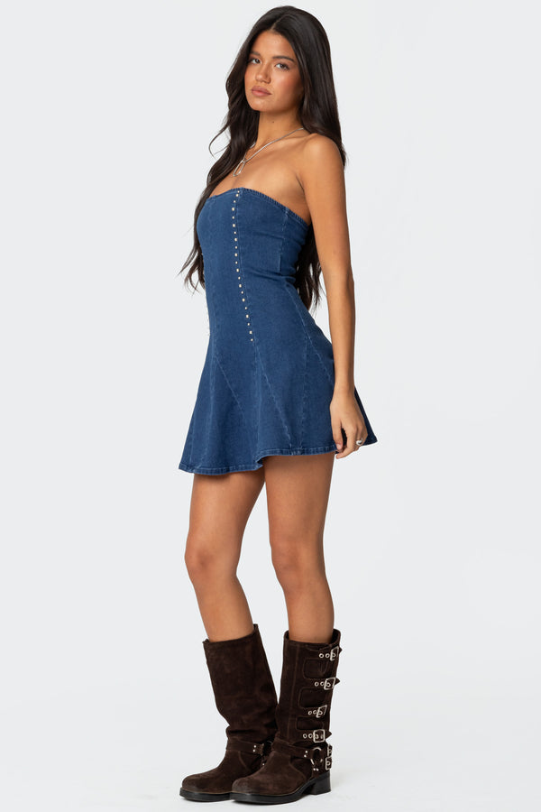 Fara Strapless Denim Mini Dress view 2