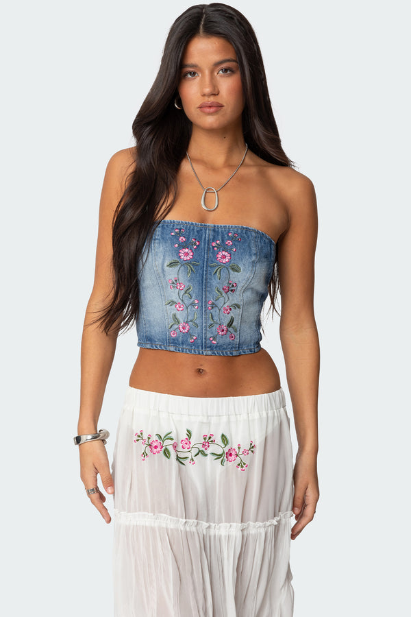 Tula Embroidered Denim Corset view 1