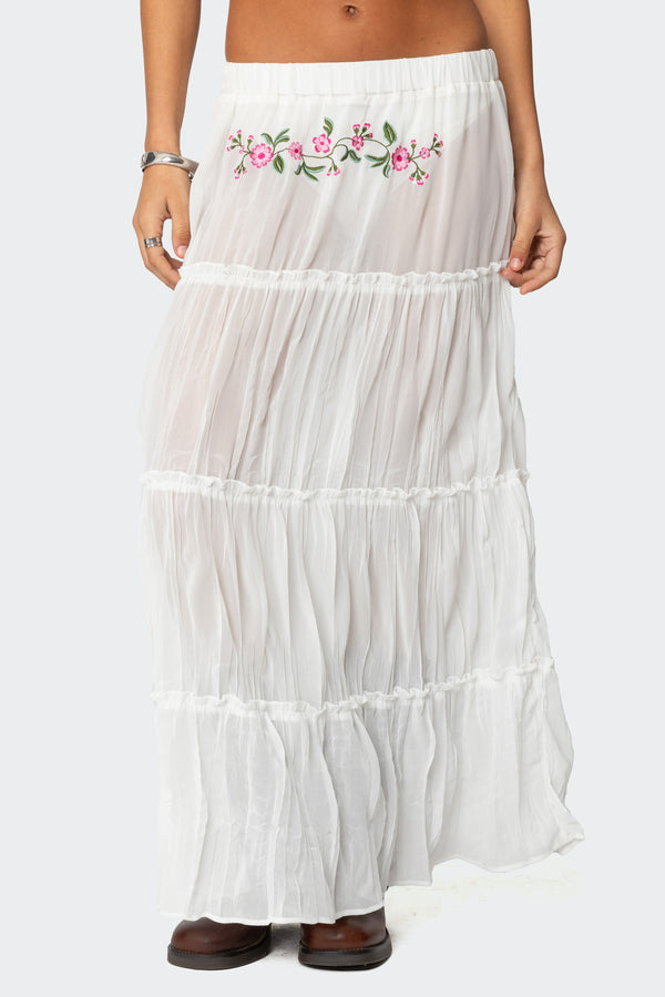 Tai Embroidered Tiered Maxi Skirt view 2