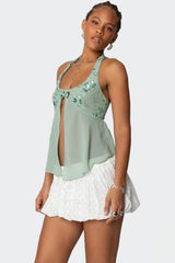 Sequin Chiffon Split Front Top