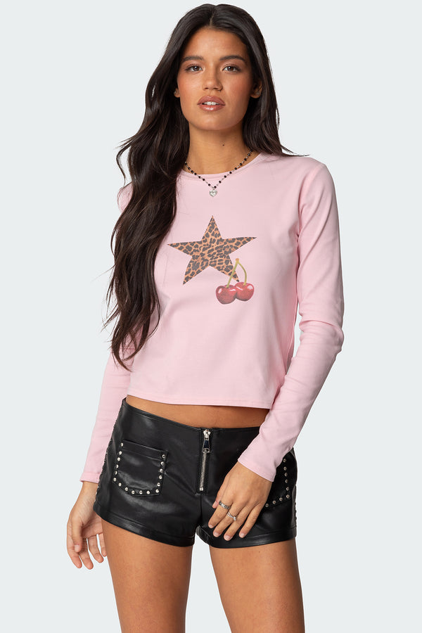 Cherry Leopard Star Long Sleeve T Shirt view 1