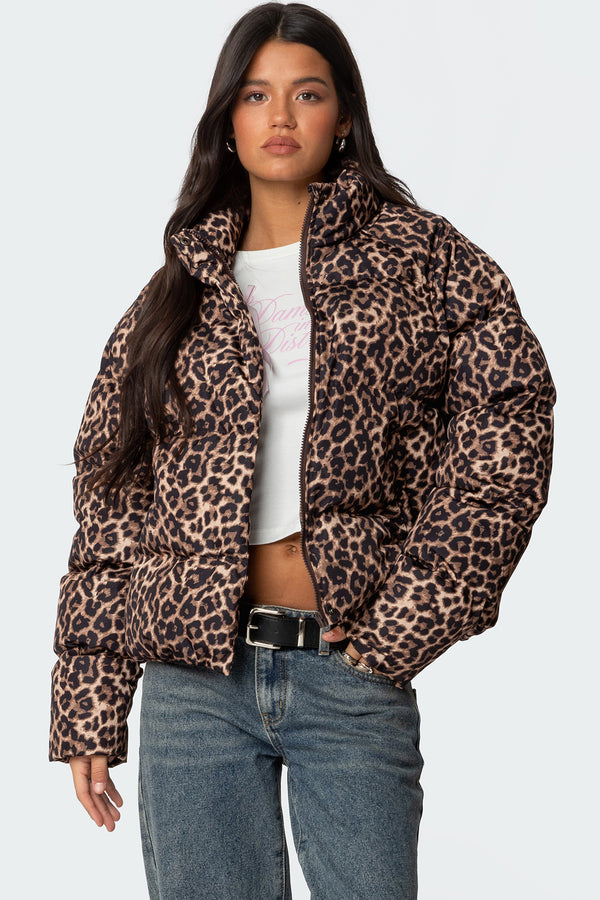 Dalya Leopard Printed Puffer Jacket view 2