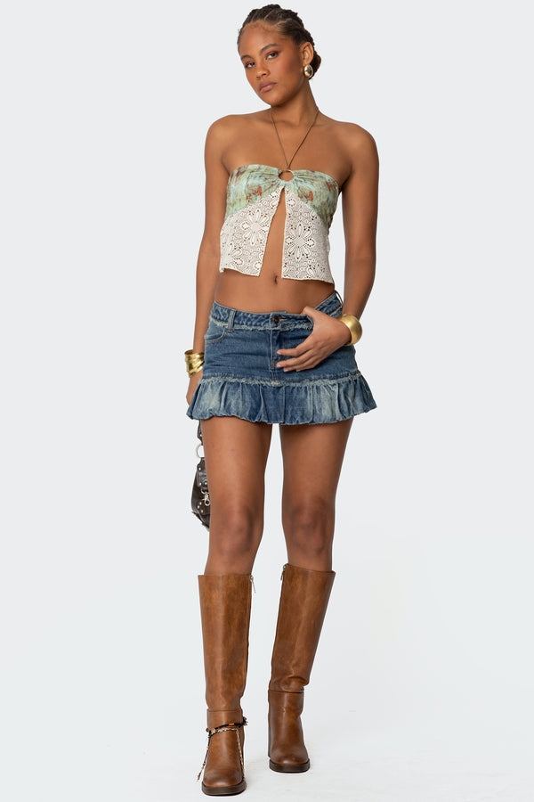 Kloe Backless Crochet Split Front Top view 2