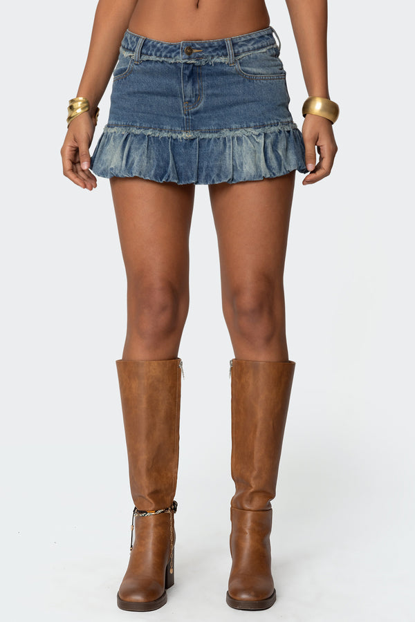 Bubble Hem Denim Mini Skirt view 2