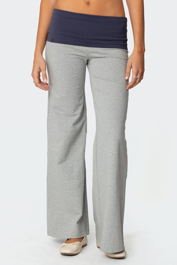 Wide Leg Contrast Foldover Pants view 2