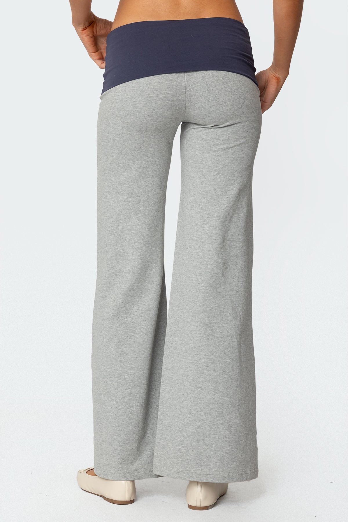 Wide Leg Contrast Foldover Pants