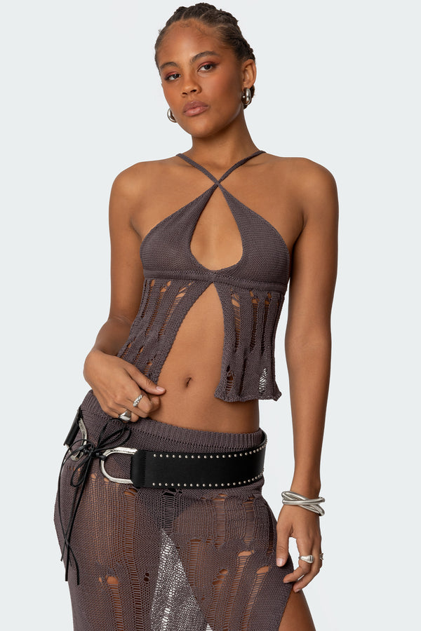 Jaynie Distressed Knit Top view 1