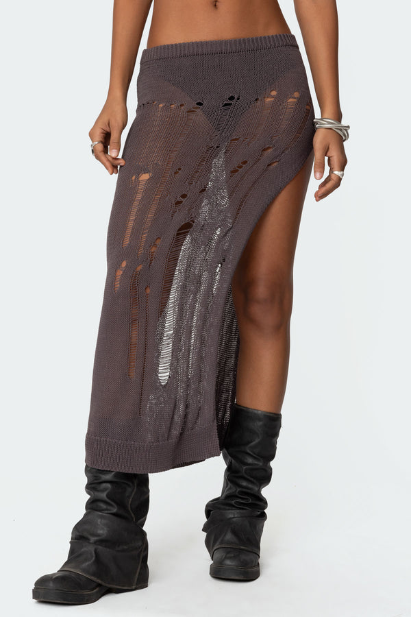 Jaynie Distressed Knit Maxi Skirt view 2