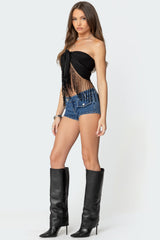 Jenna Sequin Fringe Wrap Top