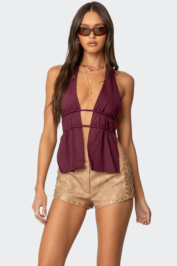 Nikole Split Front Backless Halter Top view 1