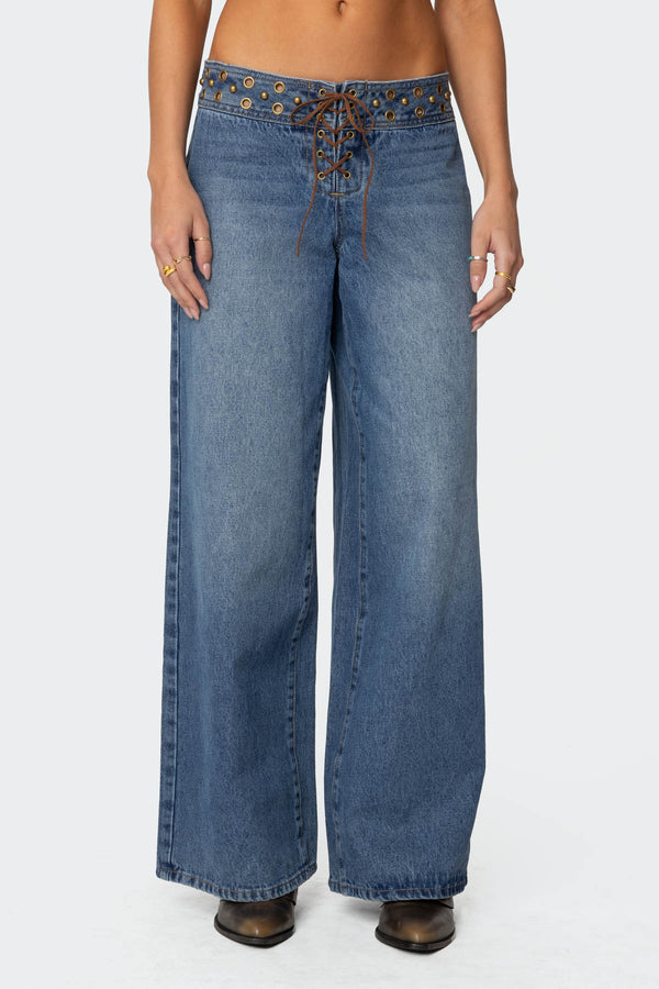 Stud & Grommet Low Rise Baggy Jeans view 2