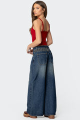 Gwen Leopard Detail Low Rise Baggy Jeans