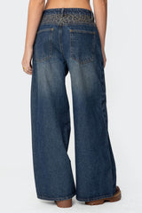 Gwen Leopard Detail Low Rise Baggy Jeans