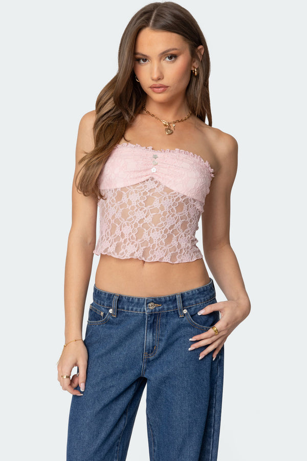Odilia Sheer Lace Strapless Top view 1