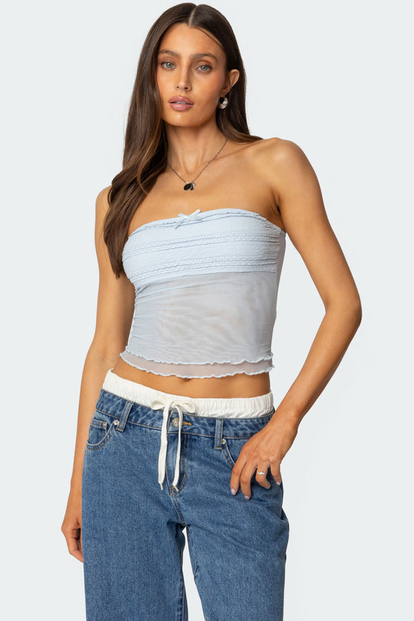 Rori Ruffle Knit Sheer Mesh Top view 1