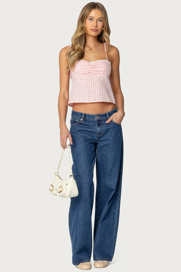 Billie Open Tie Back Gingham Top view 2