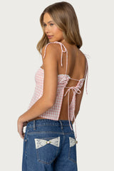 Billie Open Tie Back Gingham Top
