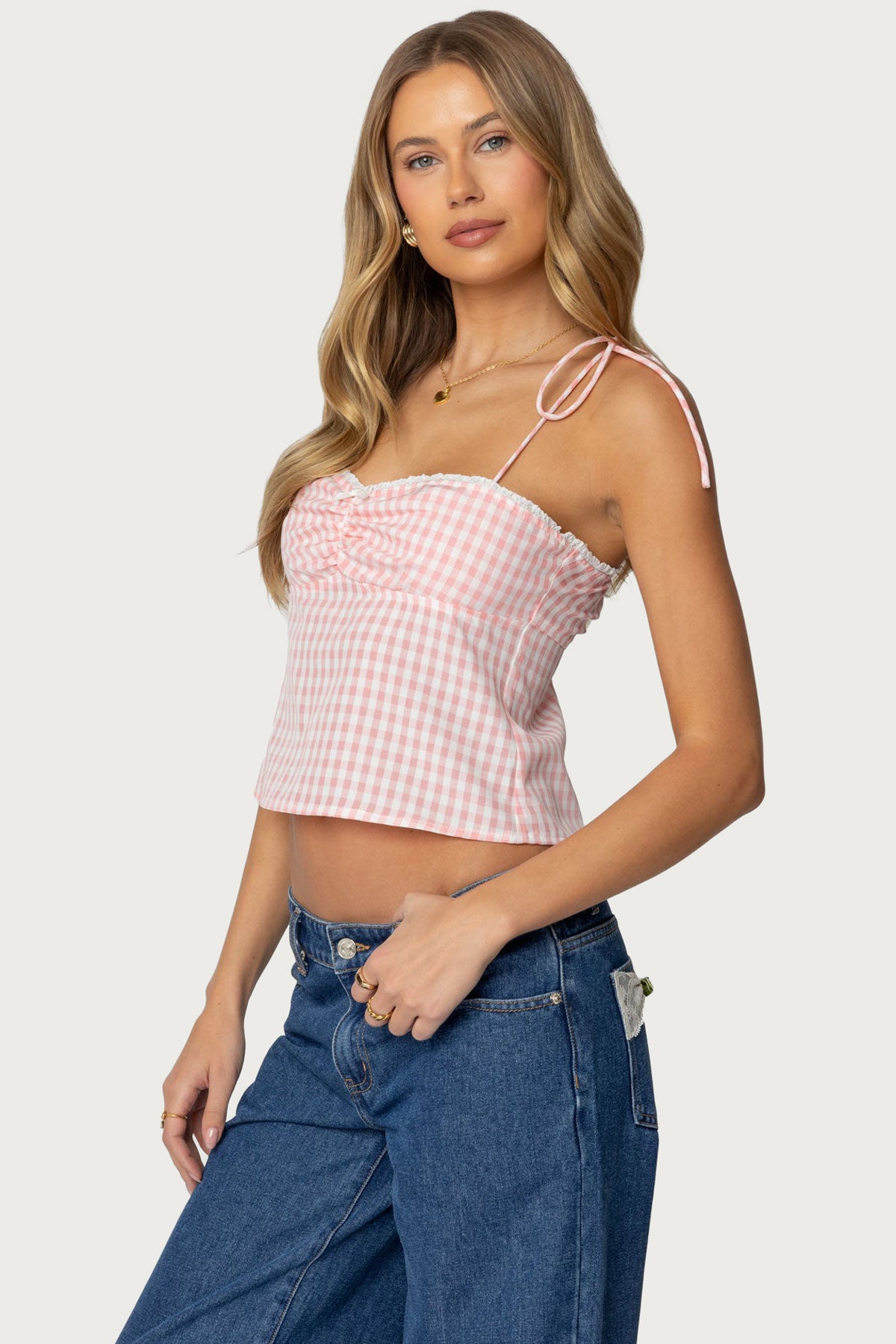 Billie Open Tie Back Gingham Top