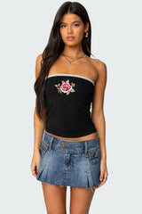 Enora Embroidered Rose Tube Top