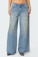Paint Splatter Low Rise Baggy Jeans