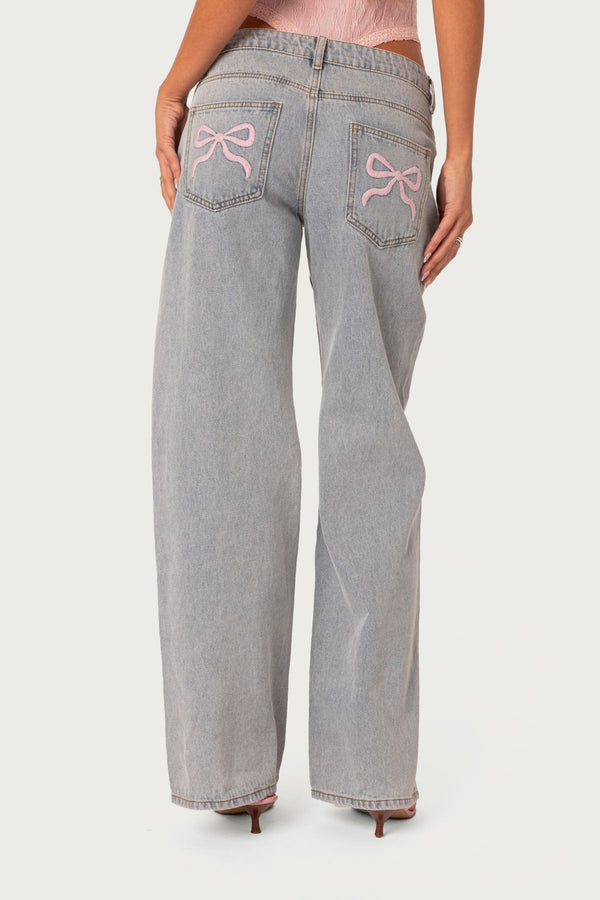 Bow Pocket Low Rise Baggy Jeans view 2