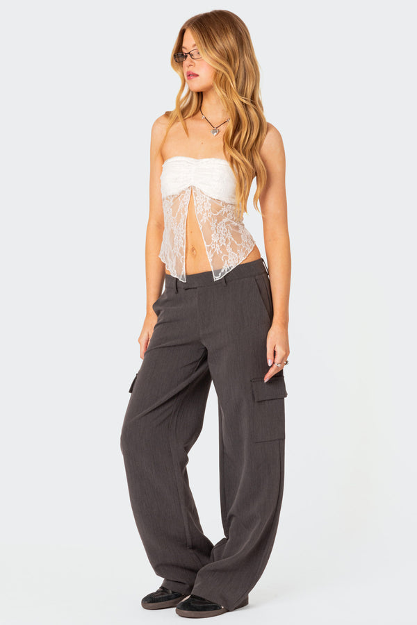 Twilight Sheer Lace Split Front Top view 2