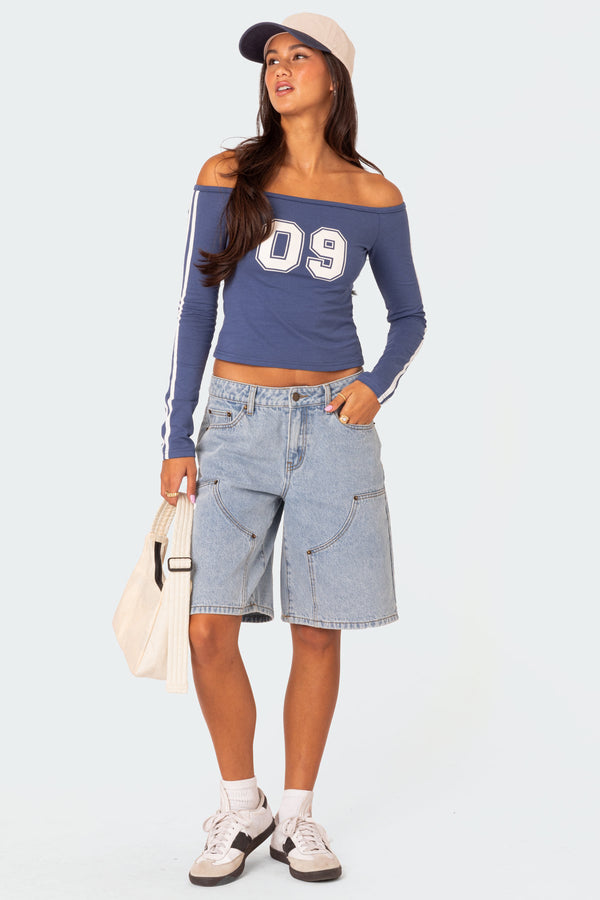 Jacqui Low Rise Denim Bermuda Shorts view 1