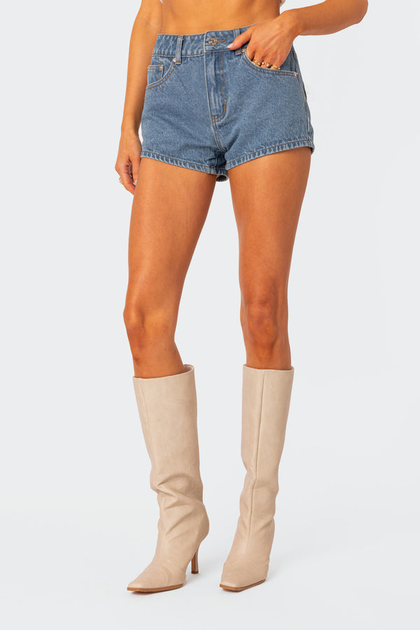 Bow Pocket Washed Denim Shorts view 2