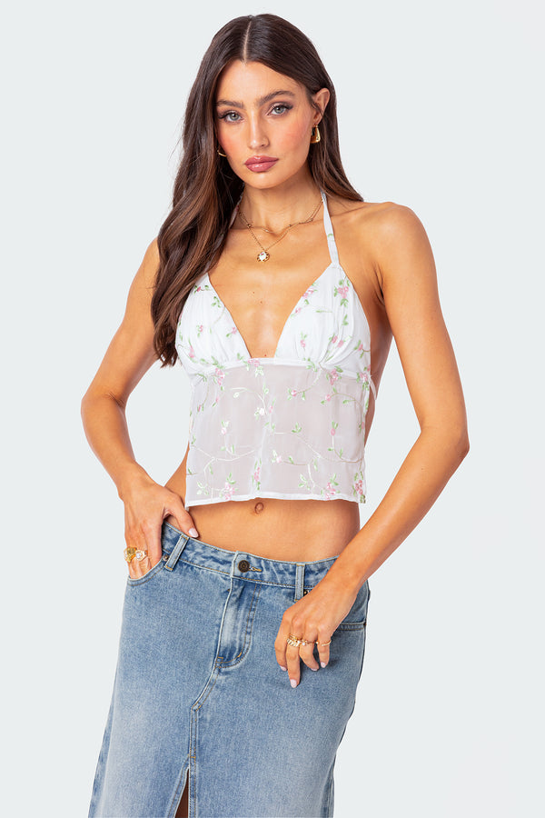 Embroidered Open Back Top view 1