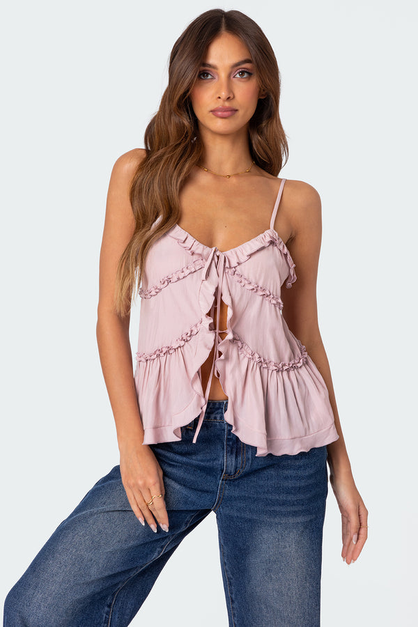 Juniper Tie Front Ruffled Top view 1