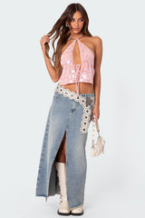 Sequin Crochet Open Back Top