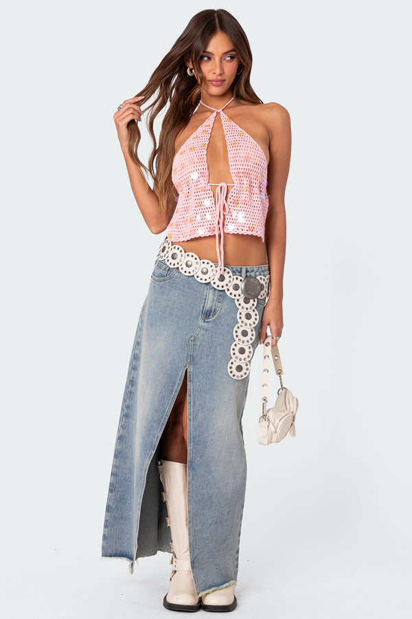 Sequin Crochet Open Back Top view 2