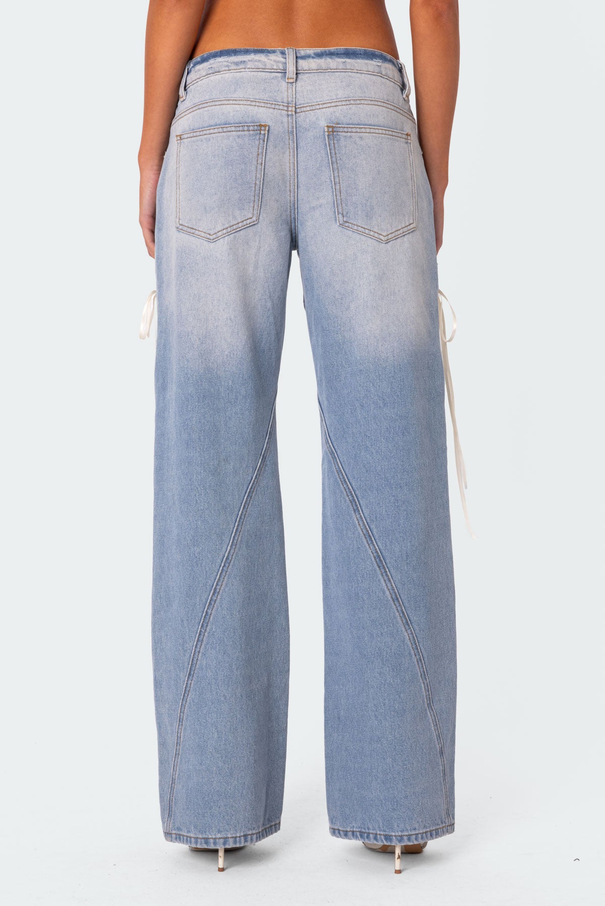 Ribbon Lace Up Low Rise Baggy Jeans