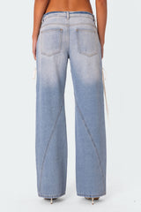 Ribbon Lace Up Low Rise Baggy Jeans