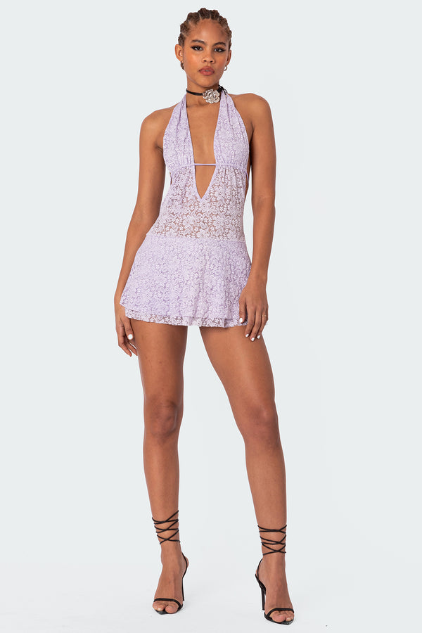 Danny Open Back Sheer Lace Mini Dress view 2