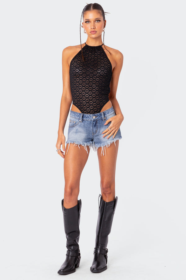 Erika Low Rise Frayed Denim Shorts view 1