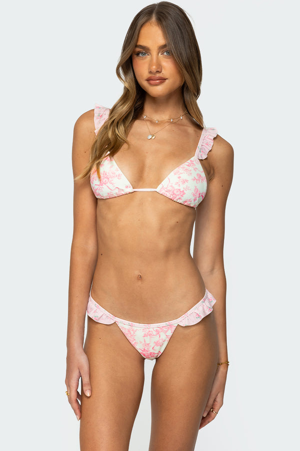 Floral Ruffle Triangle Bikini Top view 2