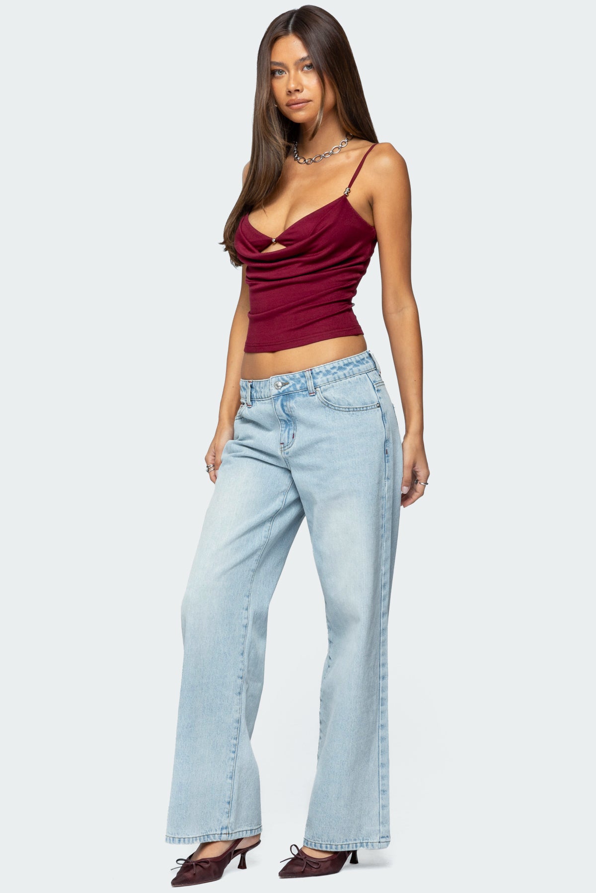 Layered Bra Cowl Neck Top
