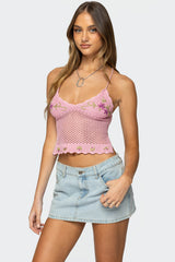 Quince Backless Embroidered Crochet Top
