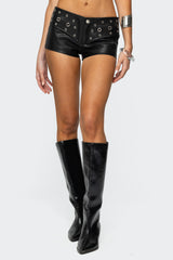 Grommet Faux Leather Micro Shorts