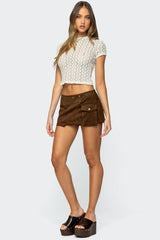 Asymmetric Studded Faux Suede Mini Skort