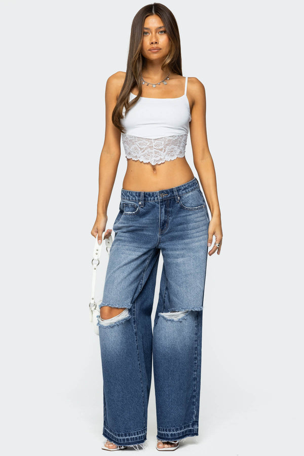 Xenia Distressed Low Rise Baggy Jeans view 1
