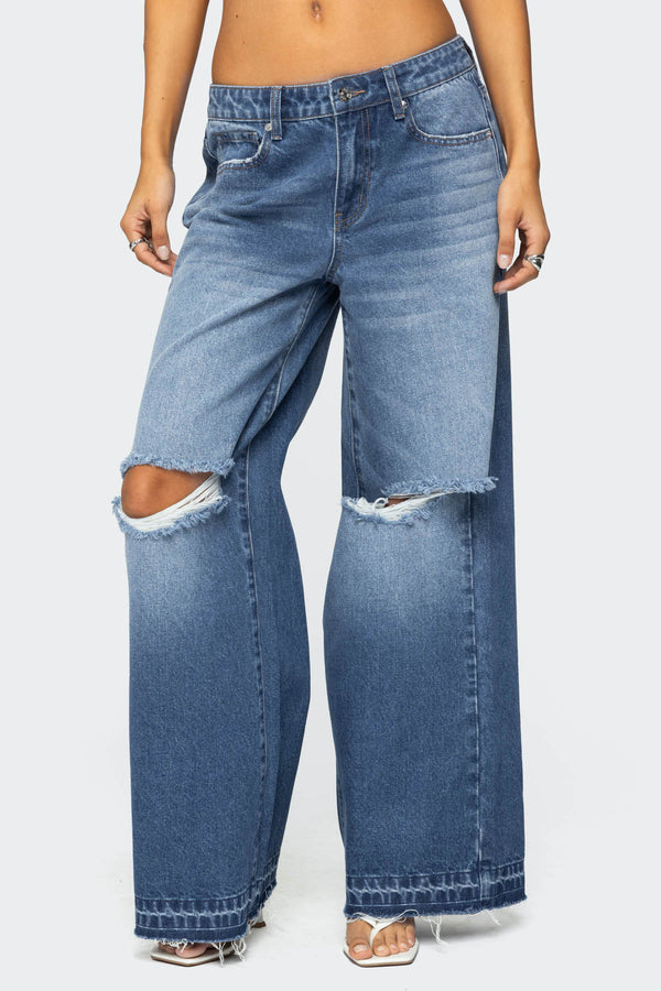 Xenia Distressed Low Rise Baggy Jeans view 2