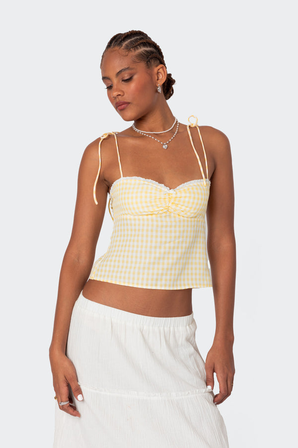 Billie Open Tie Back Gingham Top view 2